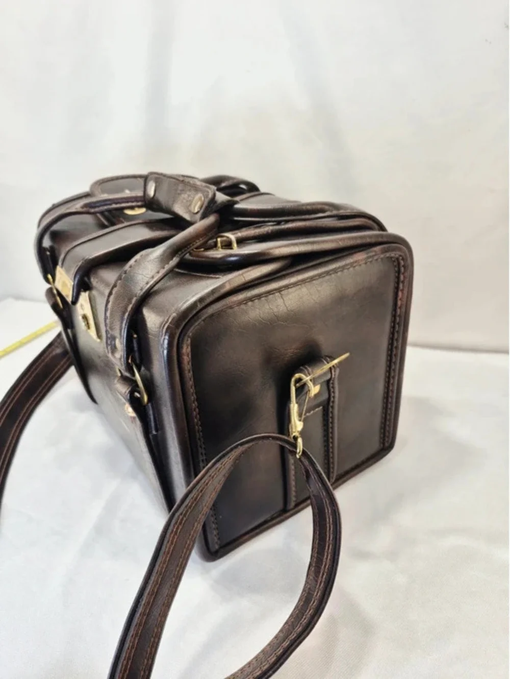 Vintage 70's Brown Leather hard case camera equipment carrierbag c